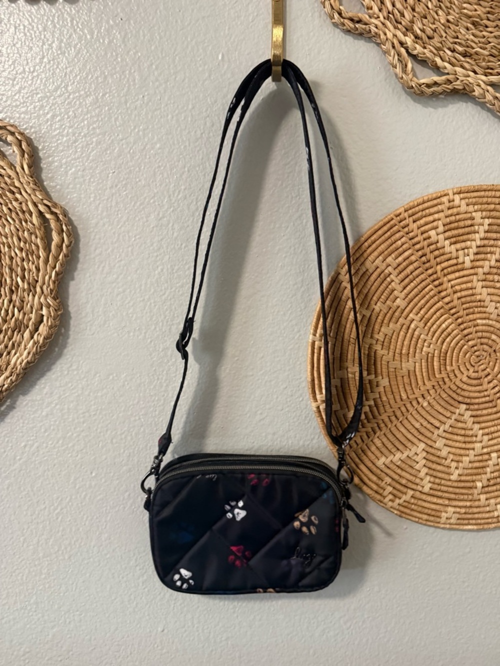 lug Black Quilted Crossbody with Floral Embroidery